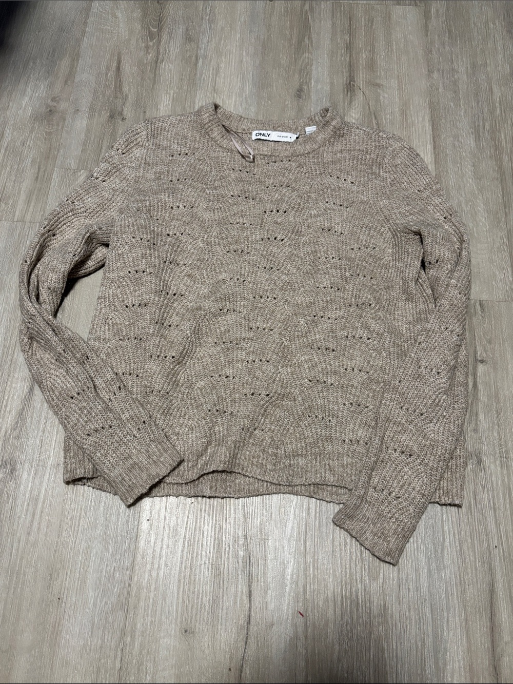 ONLY Taupe Open-Knit Crewneck Sweater - Women